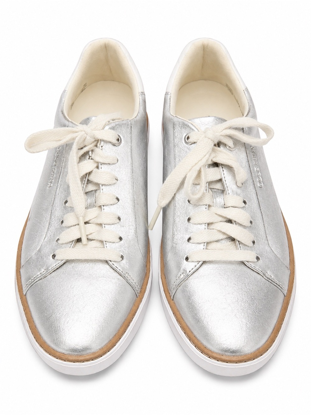 Cole Haan Silver Metallic Leather Lace-Up Platform Sneakers. Size: US 8